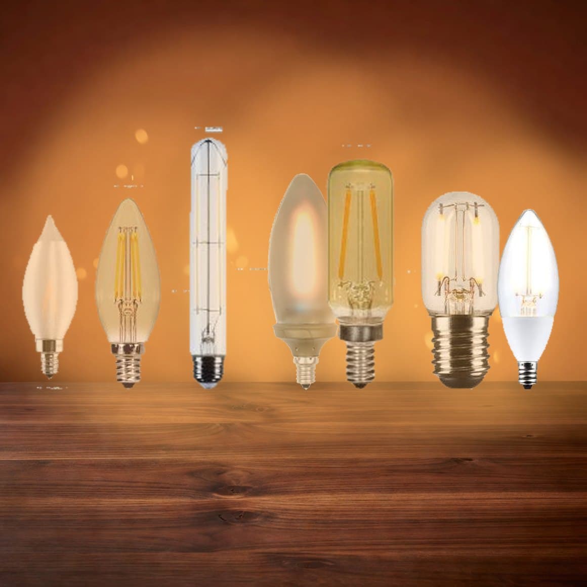 Replacement bulbs for copper lanterns — LED, filament, tubular and frosted