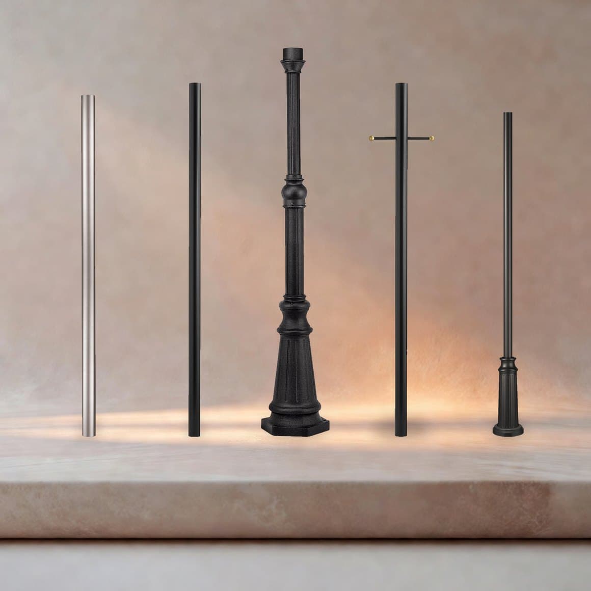 Cast aluminum lamp posts for outdoor copper lanterns